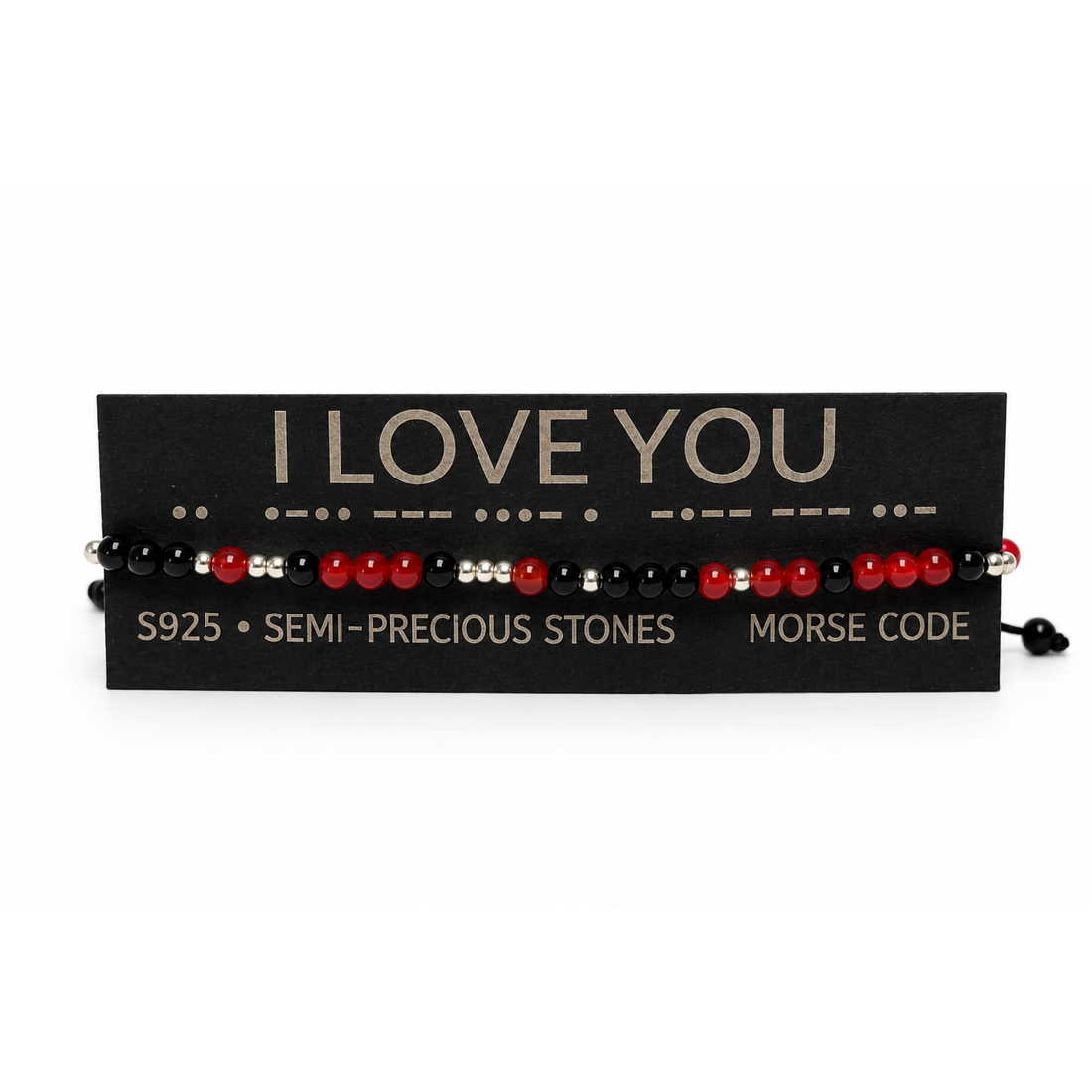 Brățară  I LOVE YOU  din pietre semiprețioase și argint S925, cu cod Morse - bijuterii - brățări - brățări din pietre semiprețioase - Artynos.ro