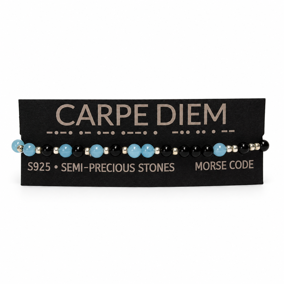 Brățară  CARPE DIEM  cu pietre semiprețioase și argint S925, cod Morse - bijuterii - brățări - brățări din pietre semiprețioase - Artynos.ro