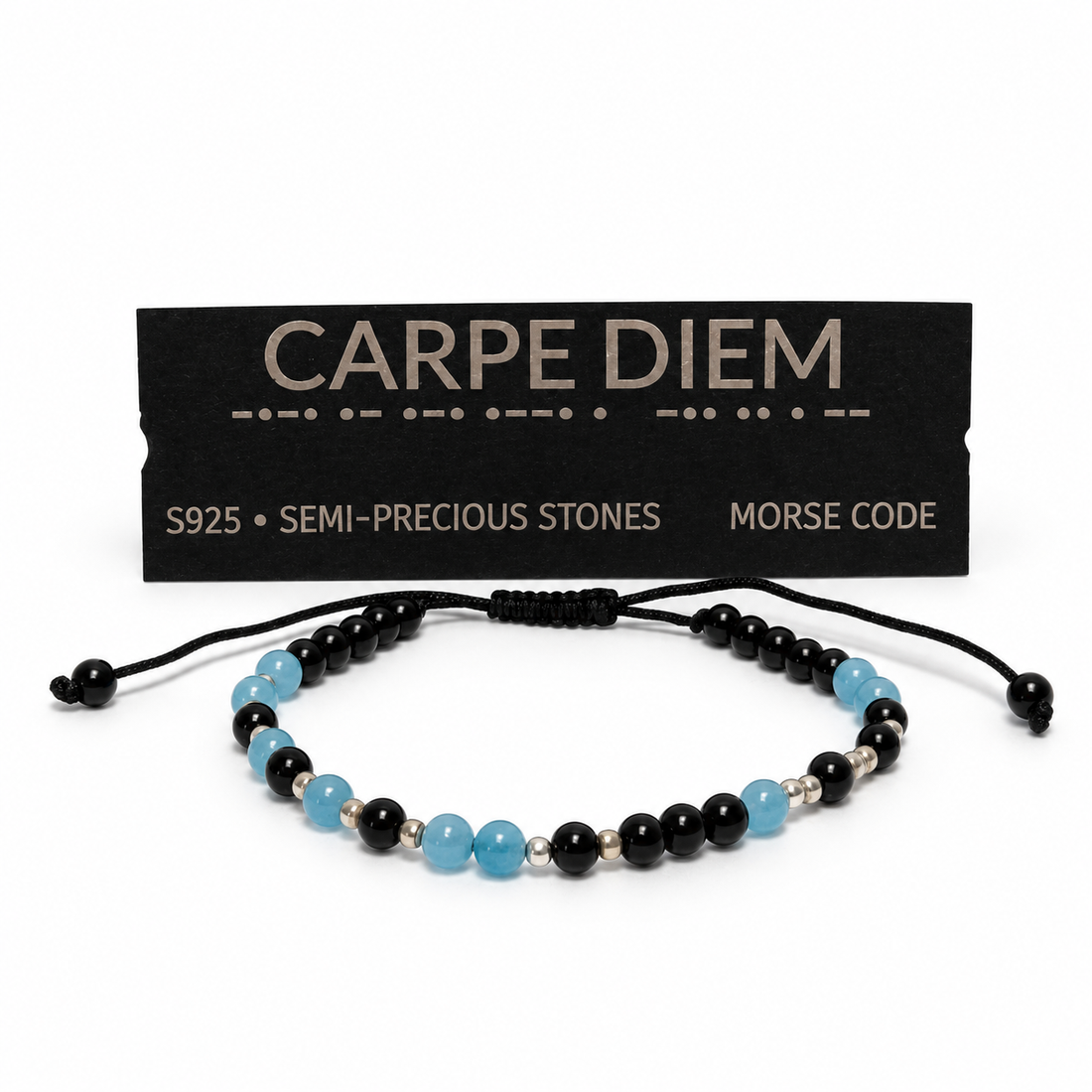 Brățară  CARPE DIEM  cu pietre semiprețioase și argint S925, cod Morse - bijuterii - brățări - brățări din pietre semiprețioase - Artynos.ro