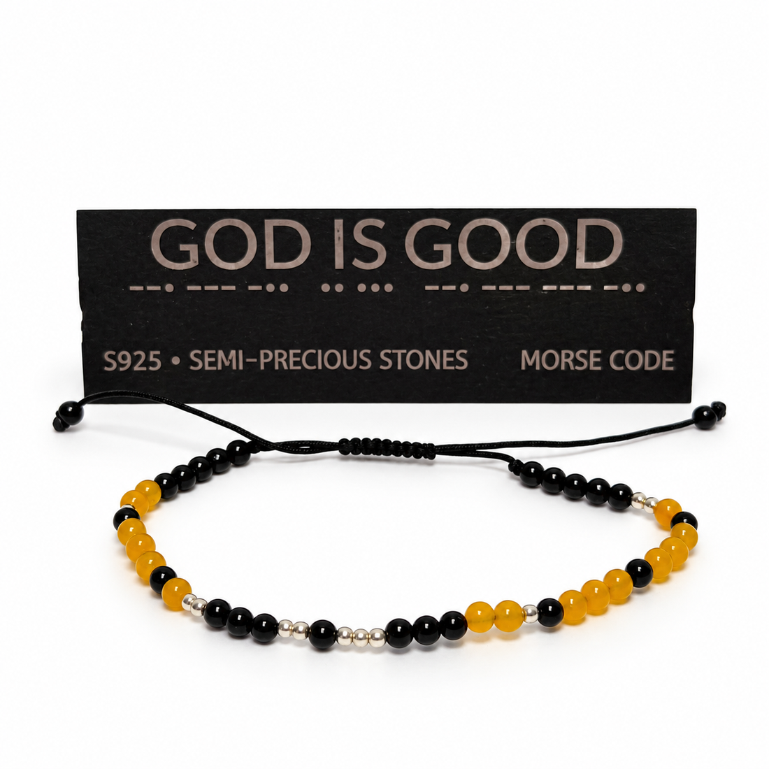 Brățară GOD IS GOOD cu pietre semiprețioase și argint S925, cod Morse - bijuterii - brățări - brățări din pietre semiprețioase - Artynos.ro