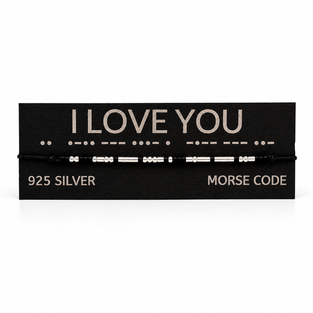 Brățară I LOVE YOU din argint 925, cu cod Morse � șnur negru - bijuterii - brățări - brățări din argint - Artynos.ro