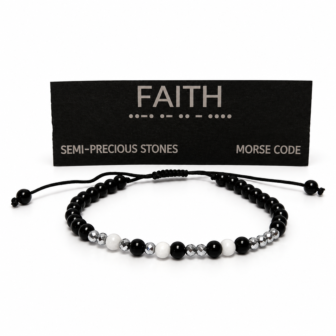 Brățară FAITH din pietre semiprețioase, cu mesaj în cod Morse - bijuterii - brățări - brățări din pietre semiprețioase - Artynos.ro