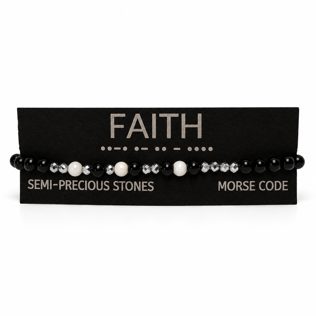 Brățară FAITH din pietre semiprețioase, cu mesaj în cod Morse - bijuterii - brățări - brățări din pietre semiprețioase - Artynos.ro