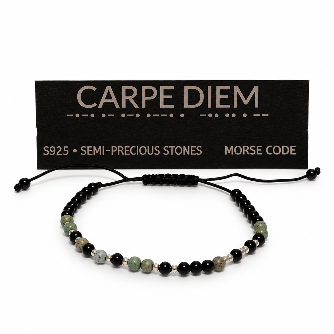 Brățară CARPE DIEM din pietre semiprețioase și argint S925 � Cod Morse - bijuterii - brățări - brățări din pietre semiprețioase - Artynos.ro