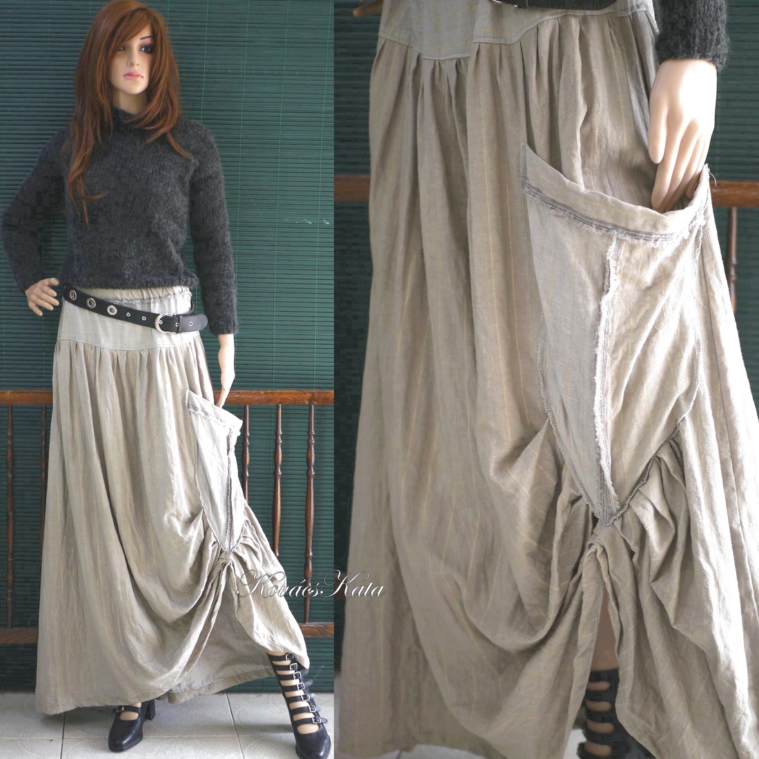 LUCA-SZOKNYA / homokszín - artsy lagenlook design - îmbrăcăminte și modă - haine damă - fustă damă - Artynos.ro