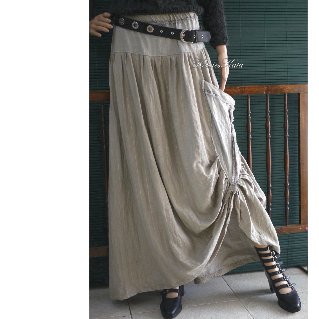 LUCA-SZOKNYA / homokszín - artsy lagenlook design - îmbrăcăminte și modă - haine damă - fustă damă - Artynos.ro