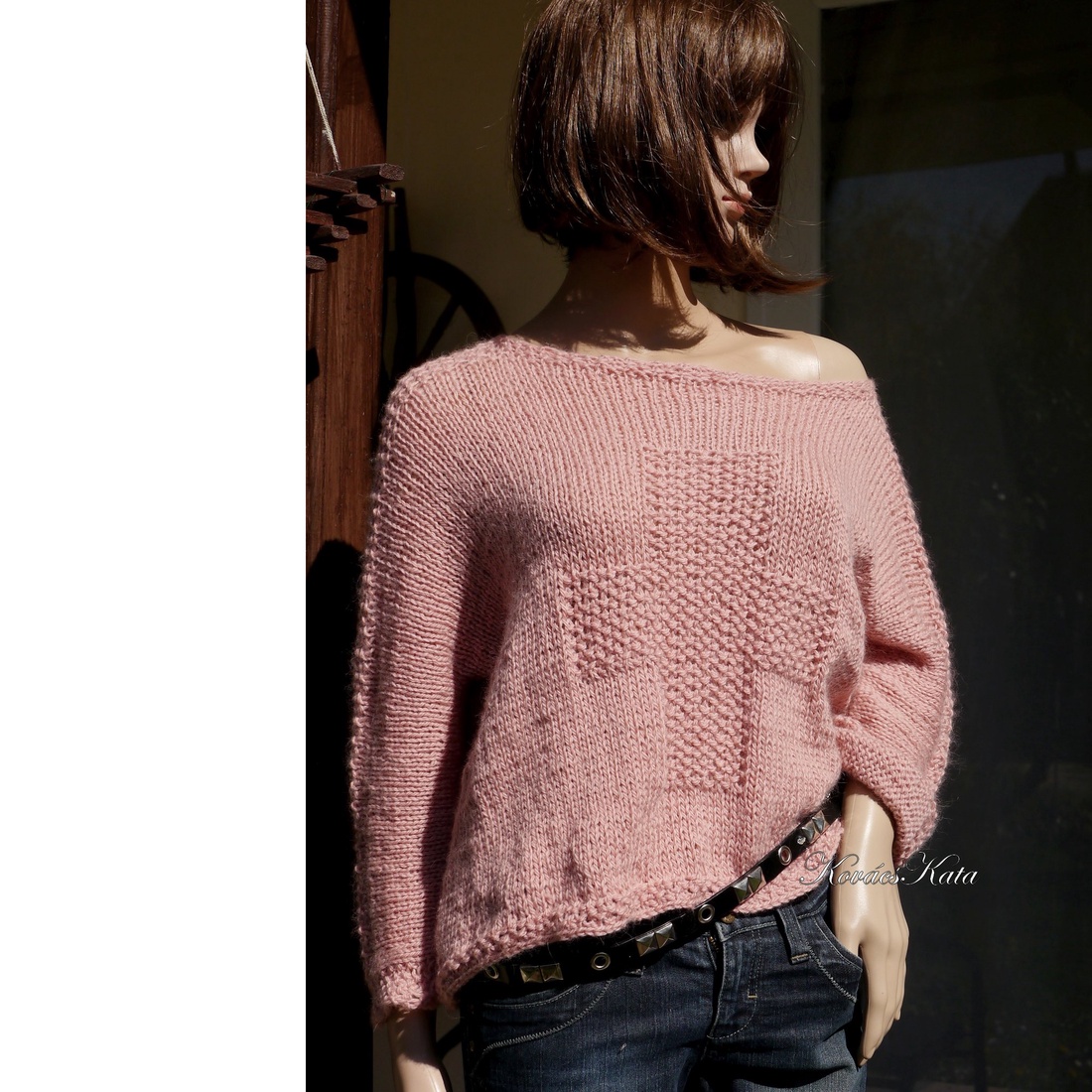 CROSS ANGORA - pulover artizanal boem tricotat manual / albastru - îmbrăcăminte și modă - haine damă - hanorace, cardigane - Artynos.ro