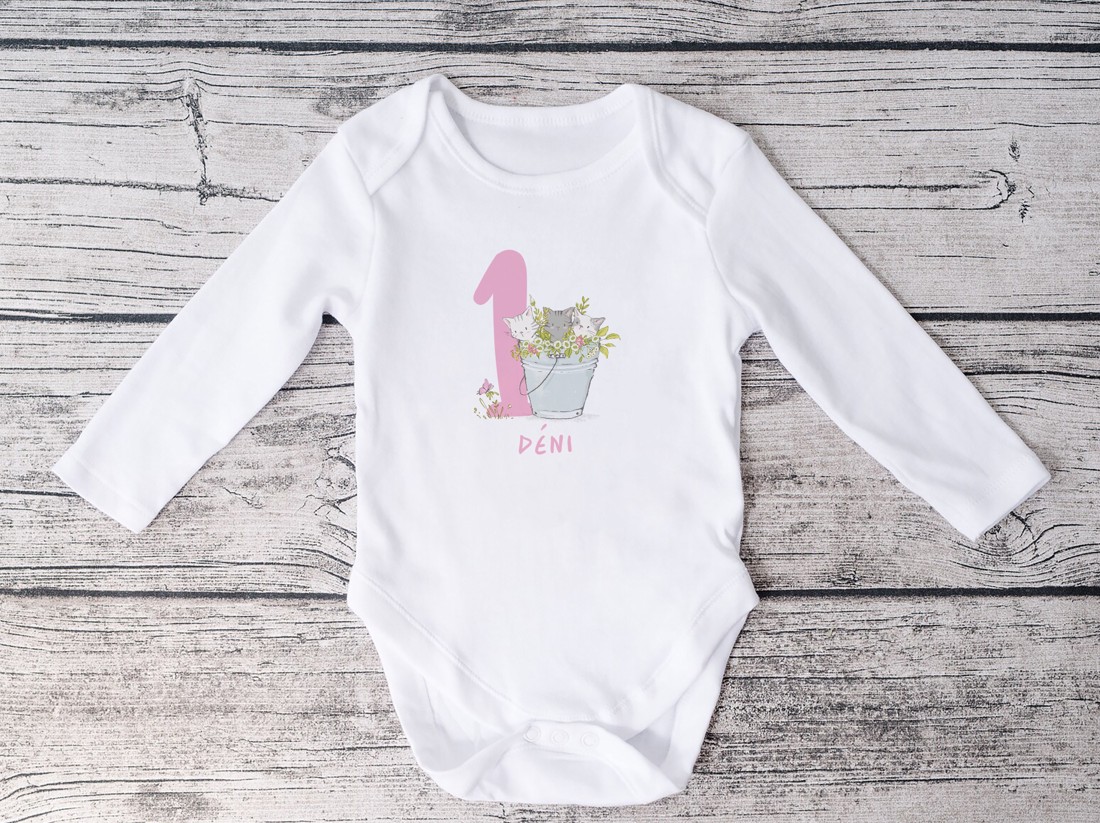Birthday kitten baby bodysuit, fustă tutu tulle și set bentiță -  - Artynos.ro