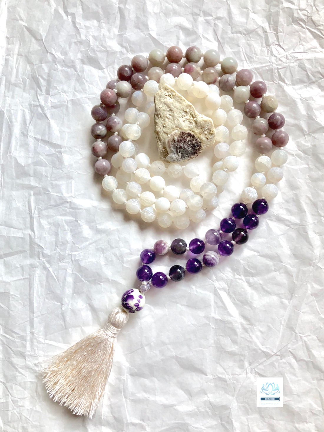 Colier cu minerale de agat, lepidolit și ametist, bijuterii cu minerale -  - Artynos.ro