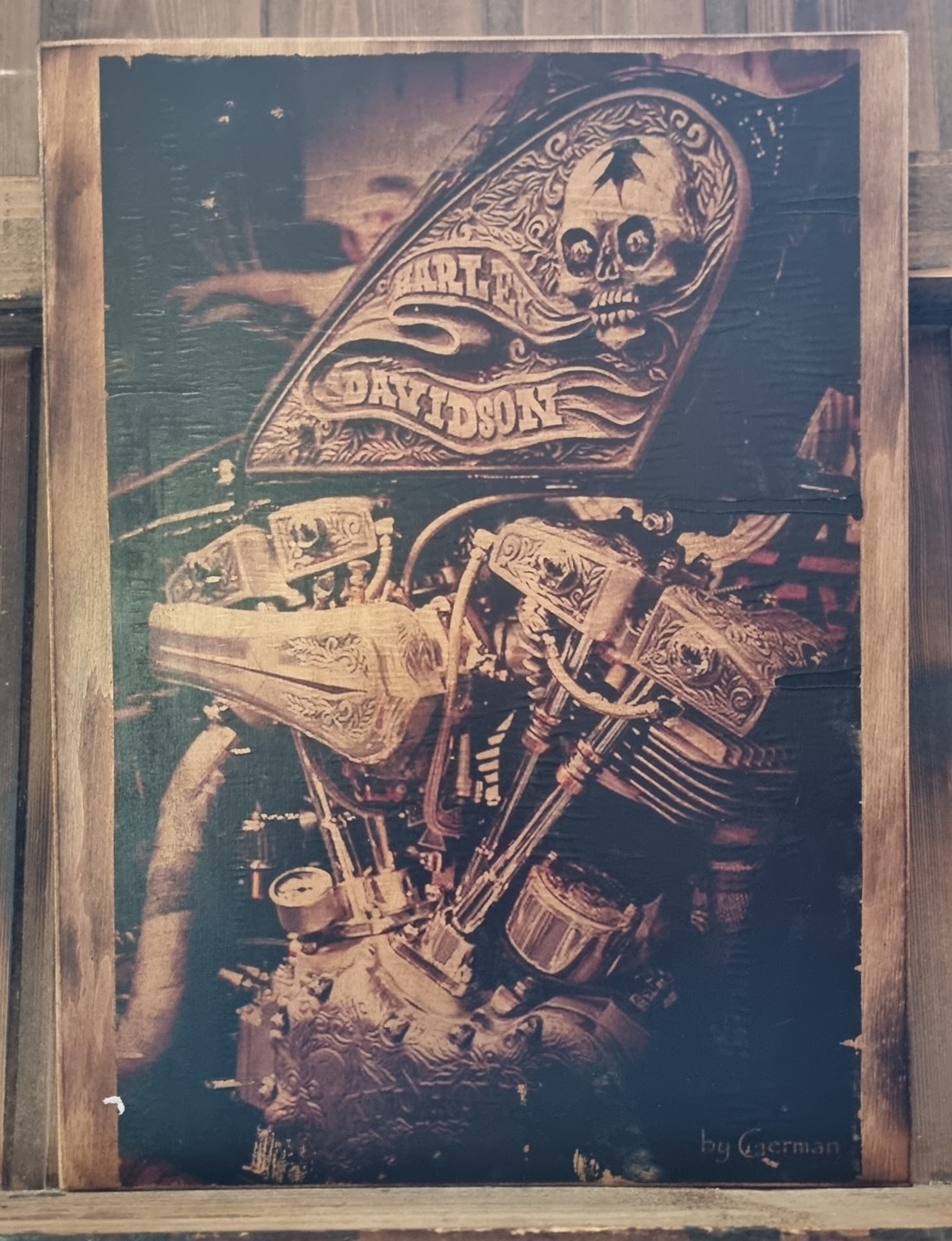 Harley Davidson imagine din lemn - casă & stil de viață - accesorii pentru decorat casa - picturi murale - artă de perete din lemn - Artynos.ro