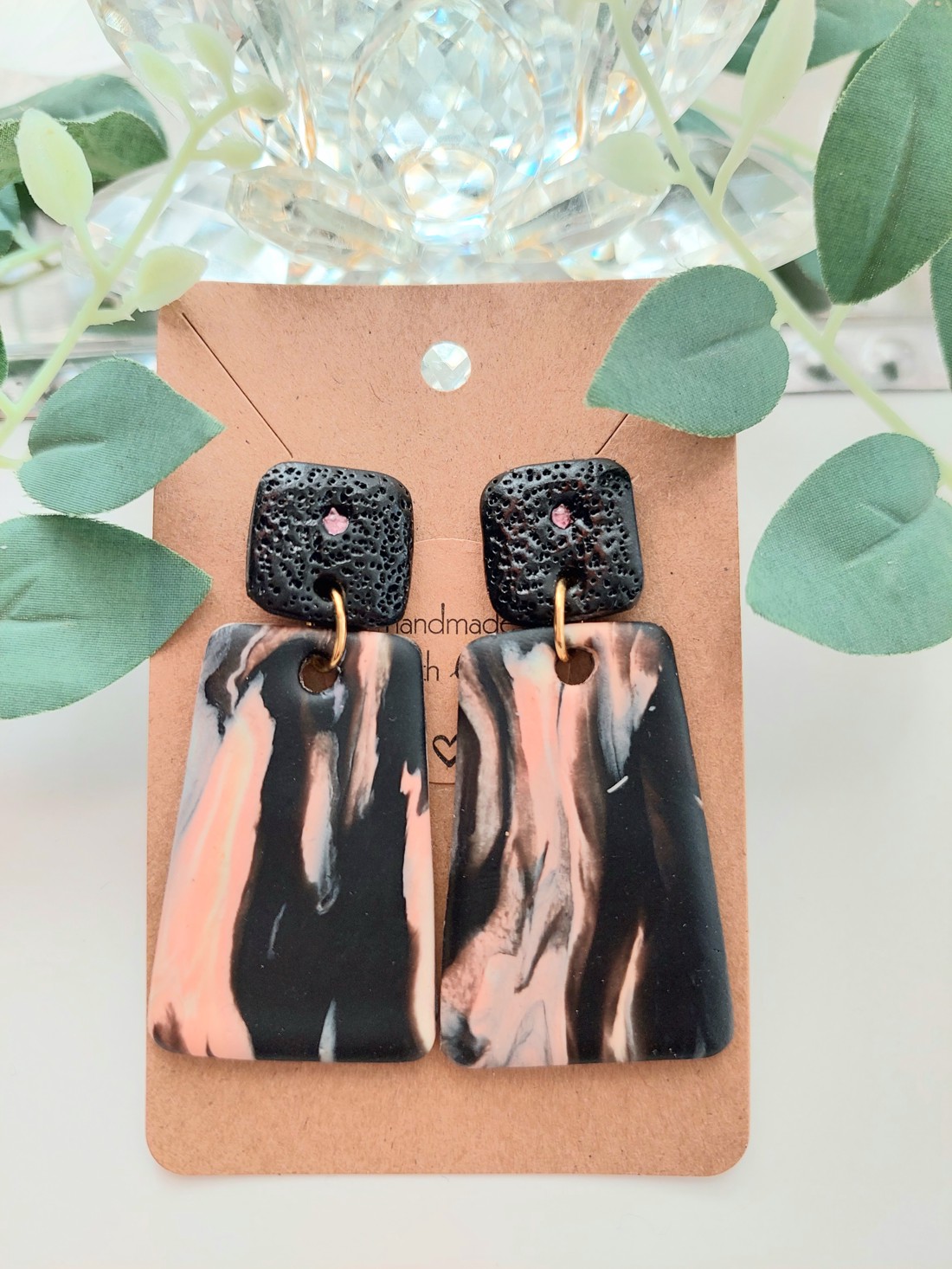 Cercei Peach-black marble elegance - bijuterii - cercei - cercei agățați - Artynos.ro