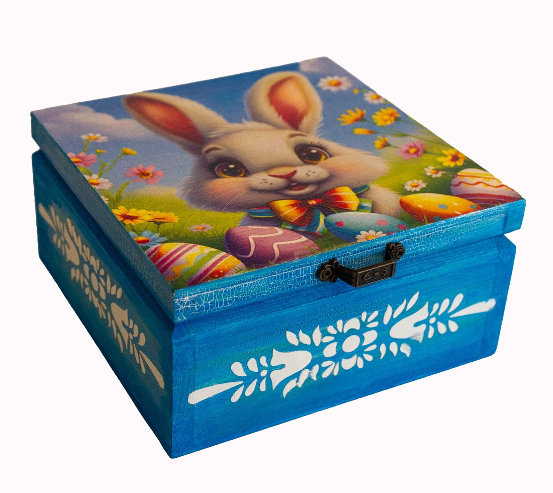 Cutie pentru ceai cu 4 compartimente, 17x17x9 cm. - decor de sărbători - decorațiuni de paște - alte creații de paște - Artynos.ro