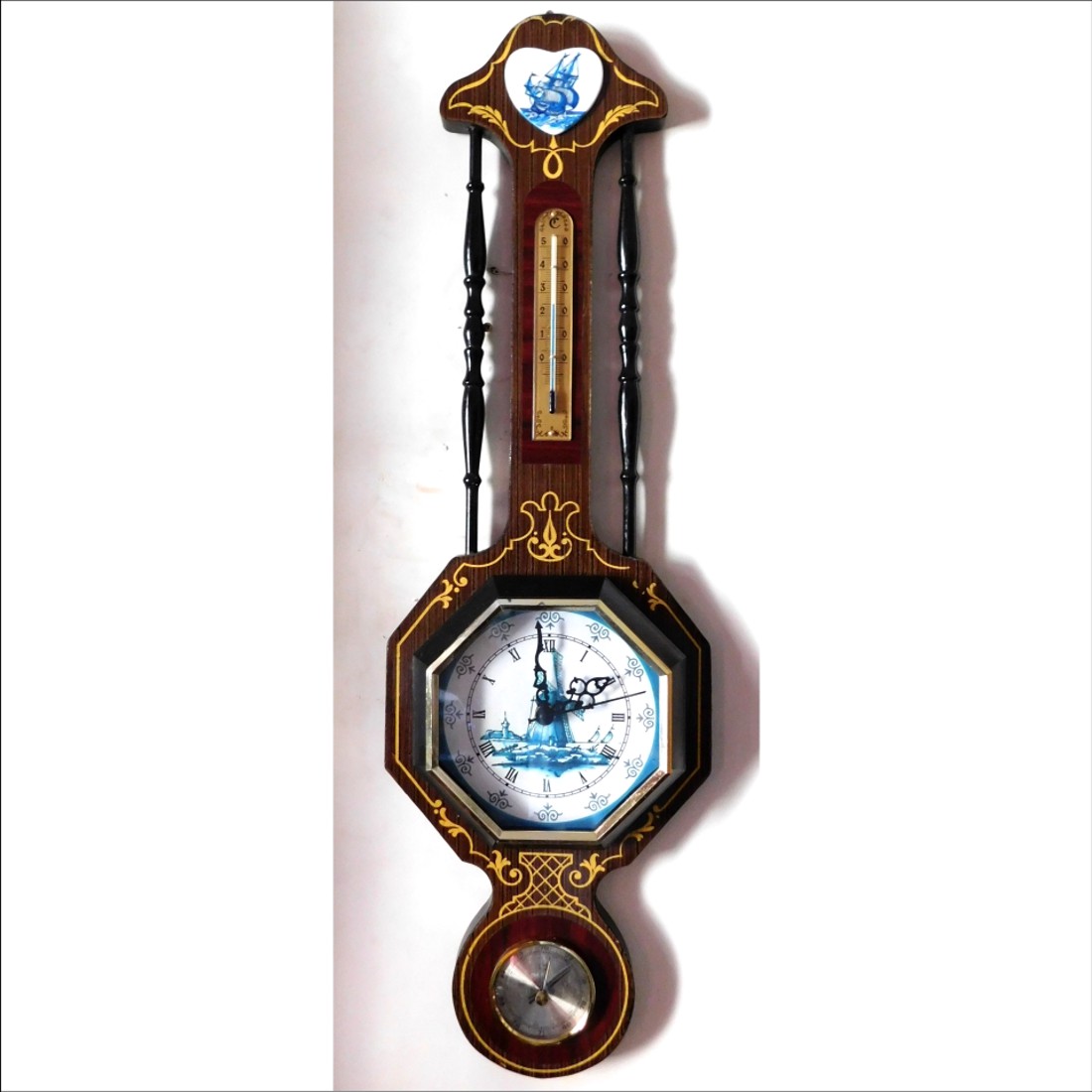 Ceas de perete și barometru antic frumos, înalt de 74 cm - casă & stil de viață - decorațiuni de casă - decorațiuni de pereți - ceasuri de perete - Artynos.ro