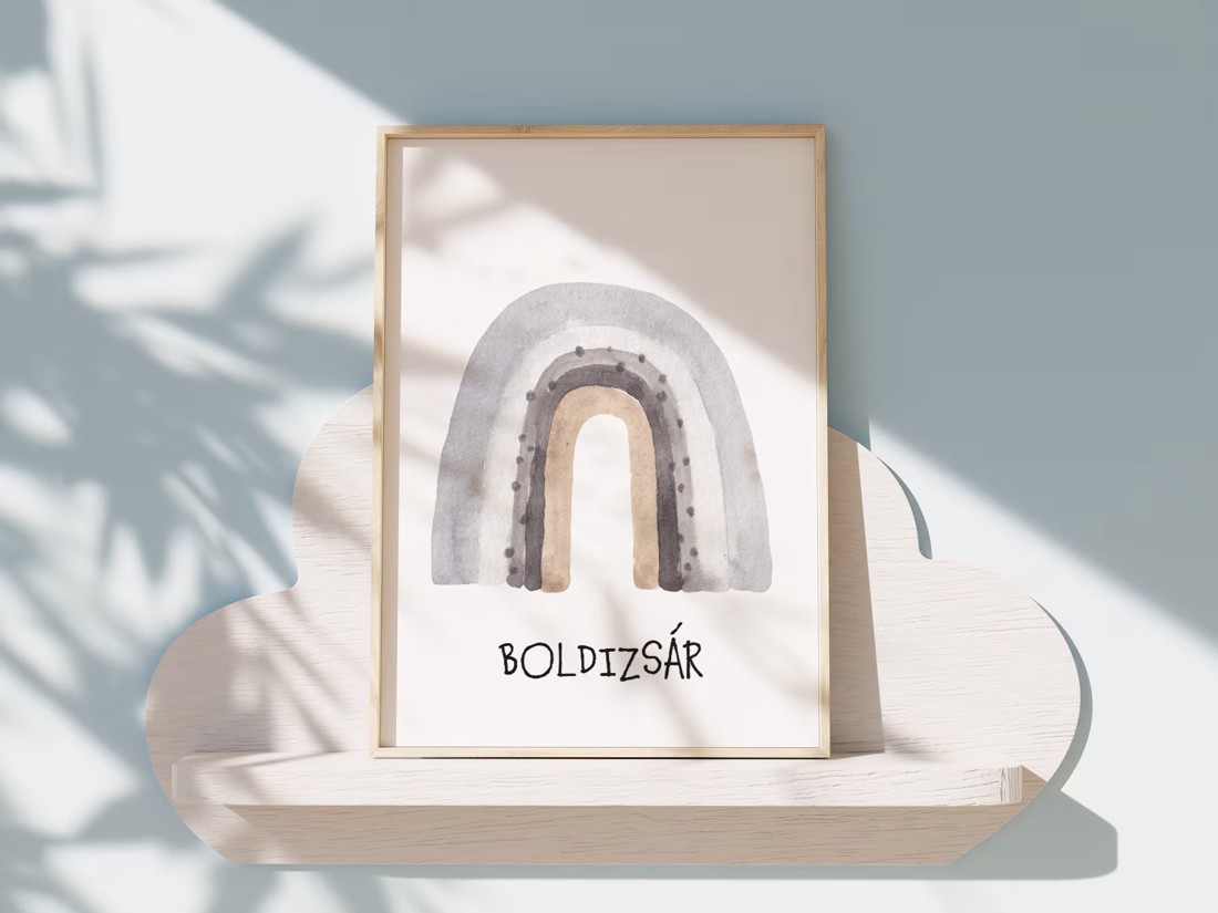 Tablou personalizat pentru camera copiilor, decorațiuni pentru camera bebelușului, ursuleț de pluș, lună, curcubeu, artă de perete set de 3 -  - Artynos.ro