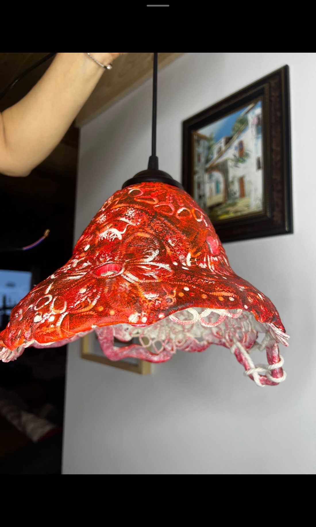 Lampa roșie dantelata - casă & stil de viață - lămpi și corpuri de iluminat - lampă de ambianță - Artynos.ro