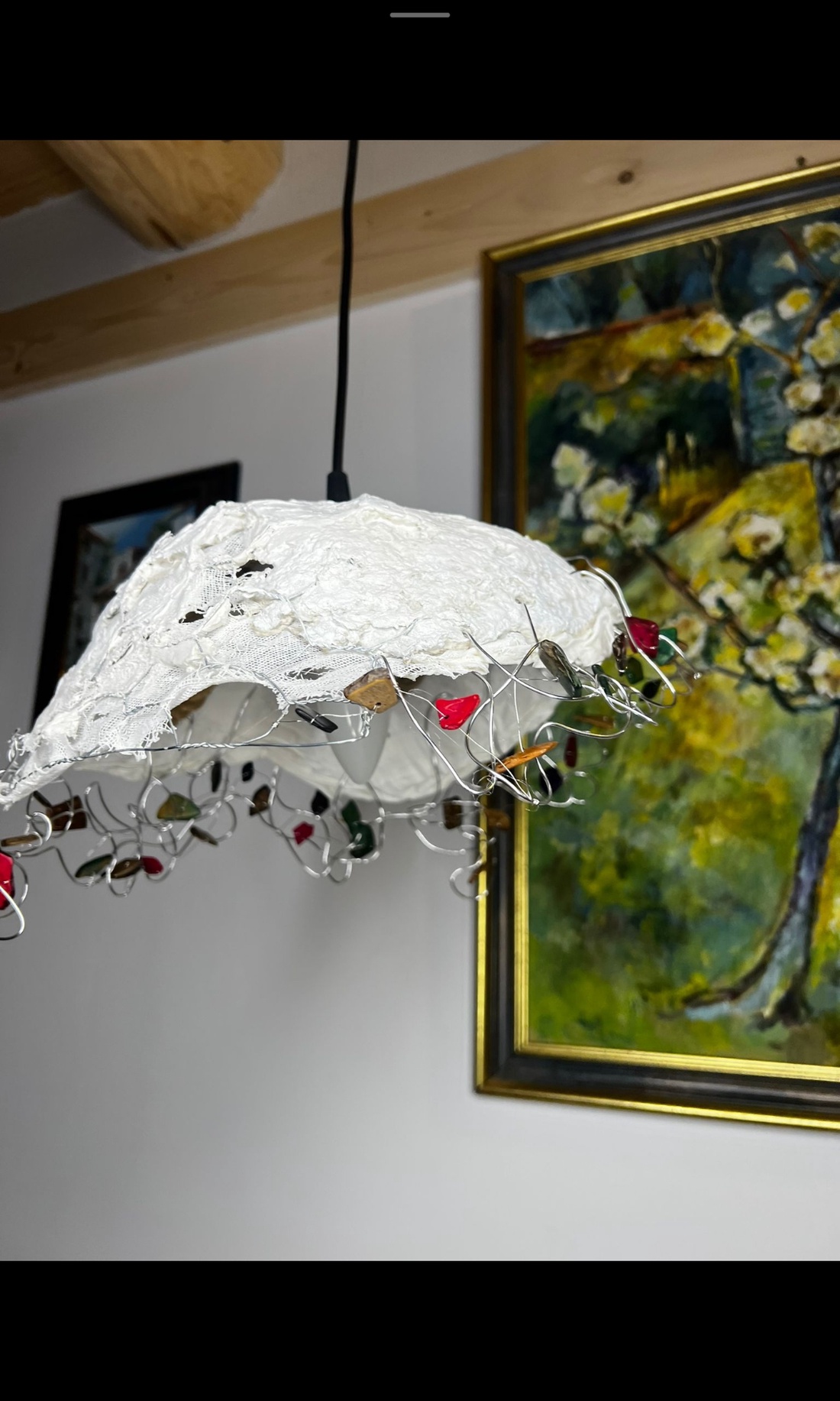 Lampa alba cu margele și sarma - casă & stil de viață - lămpi și corpuri de iluminat - candelabru - Artynos.ro