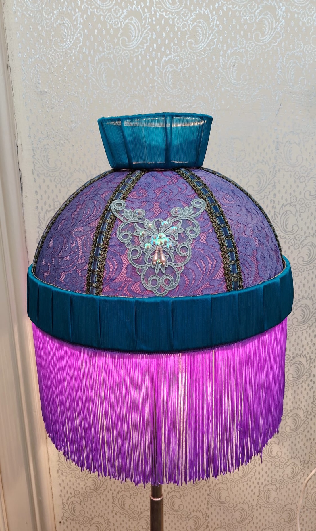 Handmade purple/turquoise lampshade for a floor lamp or pendant light - casă & stil de viață - lămpi și corpuri de iluminat - lampă de ambianță - Artynos.ro