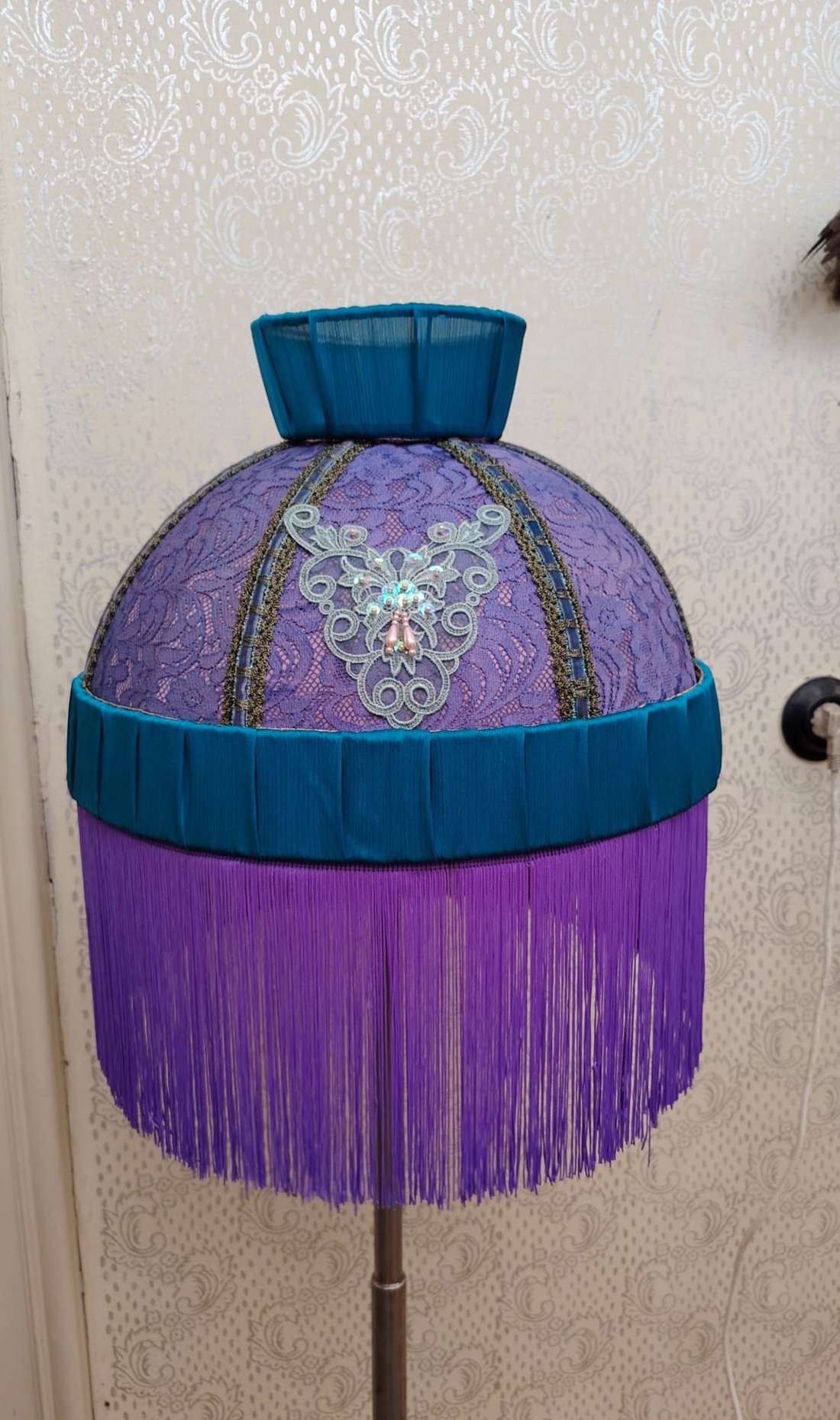 Handmade purple/turquoise lampshade for a floor lamp or pendant light - casă & stil de viață - lămpi și corpuri de iluminat - lampă de ambianță - Artynos.ro