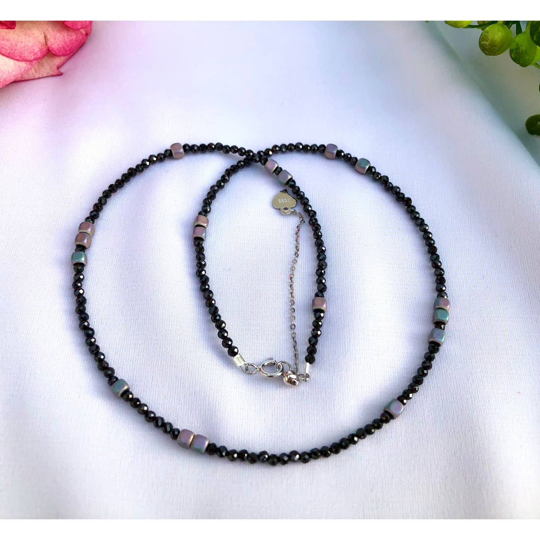 Colier elegant cubic zirconia si hematit roz prafuit - bijuterii - coliere - coliere din pietre semiprețioase - Artynos.ro