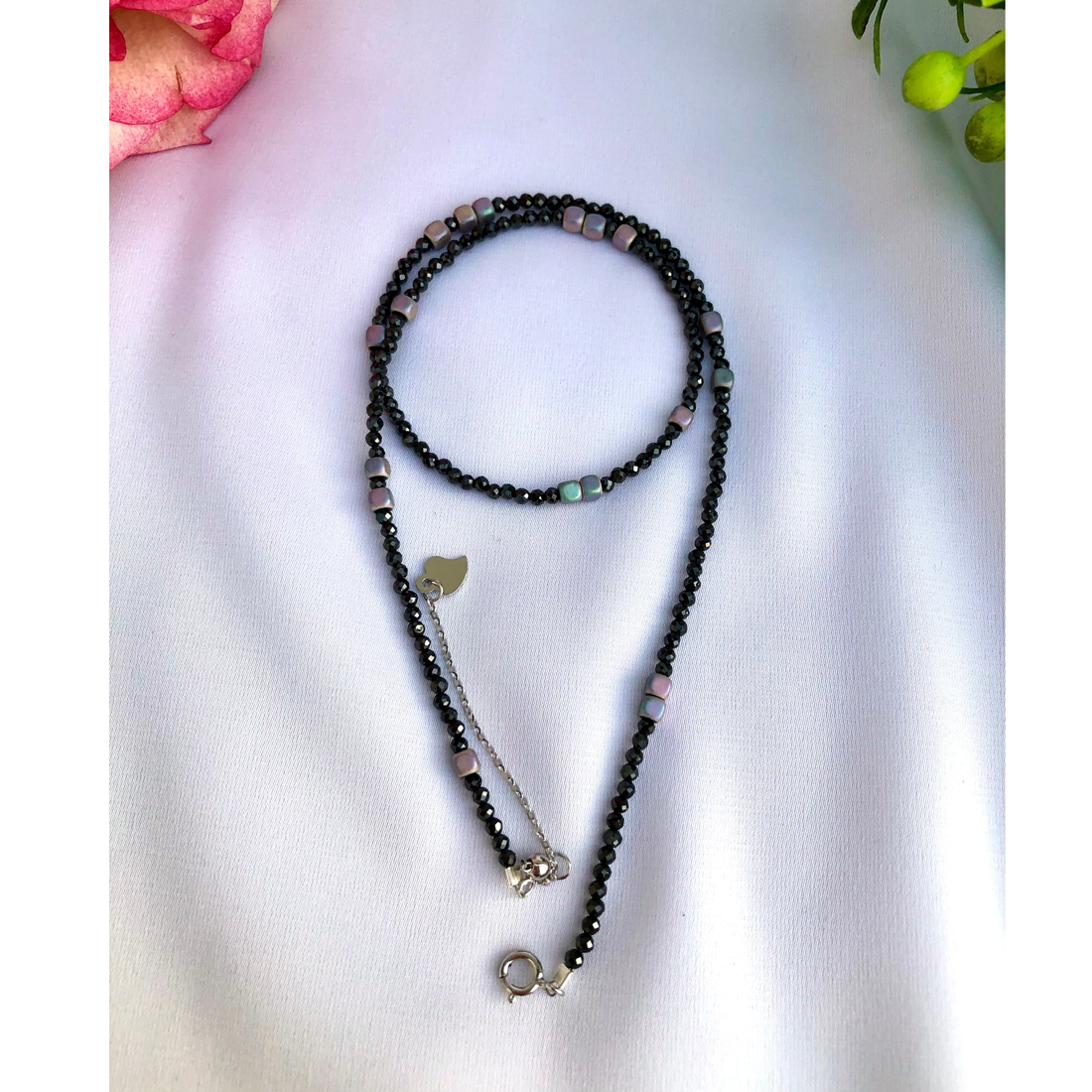 Colier elegant cubic zirconia si hematit roz prafuit - bijuterii - coliere - coliere din pietre semiprețioase - Artynos.ro