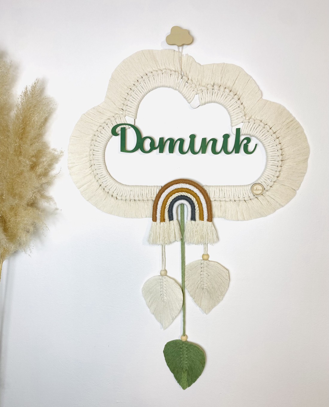 Nor macramé personalizat, curcubeu și frunze decor de perete (mare) - boyish - - Artynos.ro Nor macramé personalizat, curcubeu și frunze decor de perete (mare) - boyish - - Artynos.ro