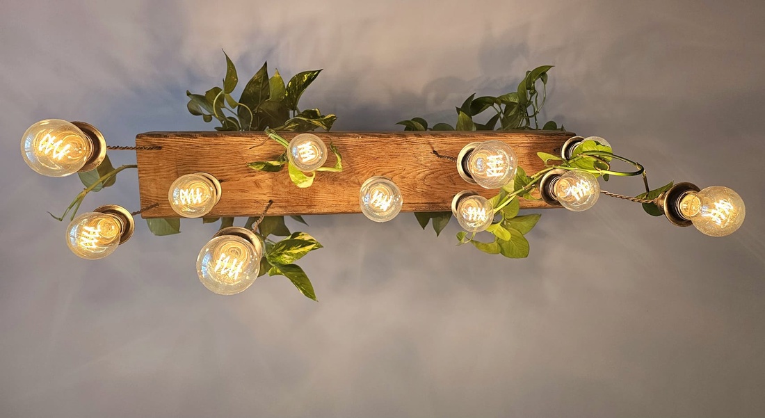 Lustra din Lemn cu 11 Becuri, Stil Vintage Retro, cu Spatiu pentru Plante, 80x15 cm  - casă & stil de viață - lămpi și corpuri de iluminat - candelabru - Artynos.ro
