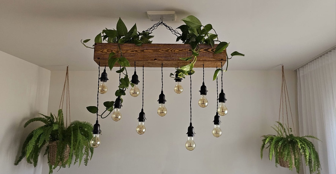 Lustra din Lemn cu 11 Becuri, Stil Vintage Retro, cu Spatiu pentru Plante, 80x15 cm  - casă & stil de viață - lămpi și corpuri de iluminat - candelabru - Artynos.ro