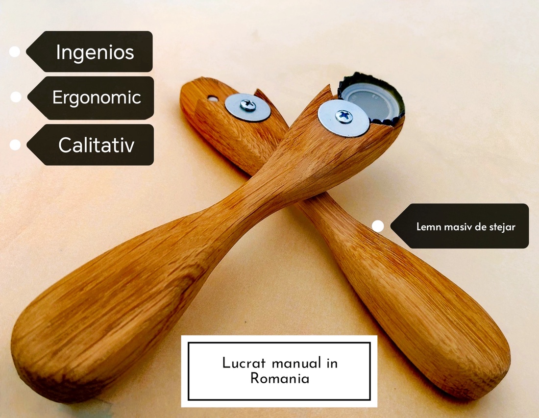 Deschizator ingenios de sticle lucrat manual din lemn masiv de stejar, cu magnet, ambalat cadou - casă & stil de viață - echipamente de bucătărie - accesorii de servire - linguri și furculițe artizanale - Artynos.ro