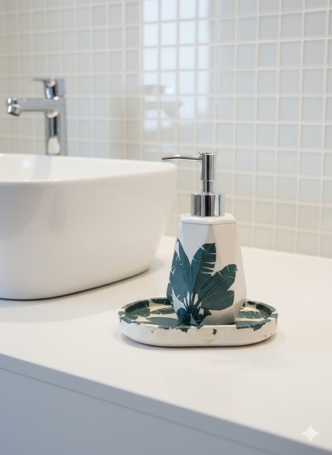 Set dispenser sapun cu tavita de protectie, model natural - casă & stil de viață - accesorii de baie - săpunieră - Artynos.ro