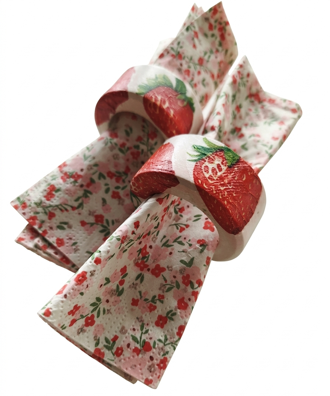 Set de 5 piese - model căpșună (suport lingură, inele servețele, suport ouă) - decor de sărbători - decorațiuni de paște - decor masă de paște - Artynos.ro