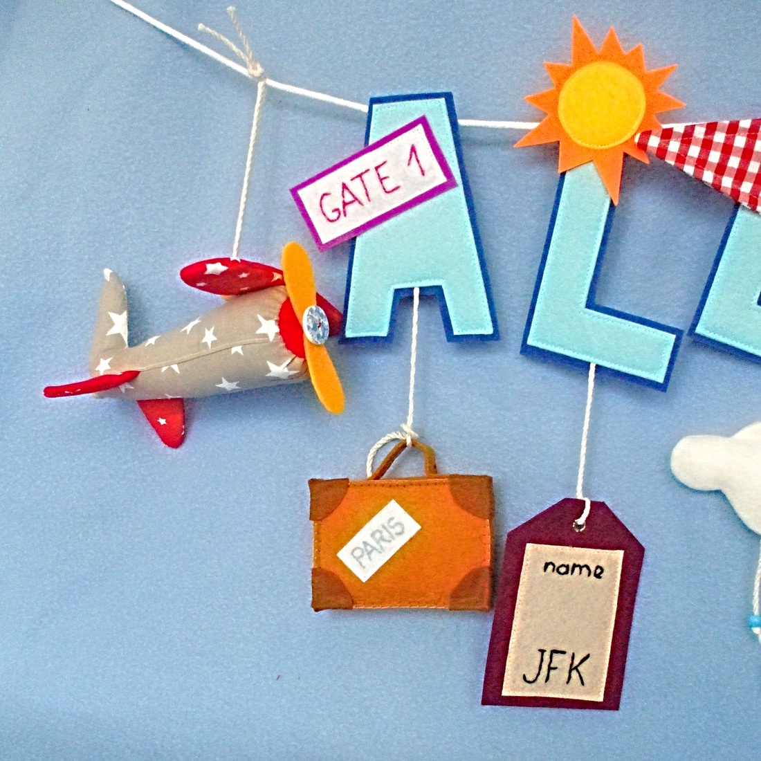 Litere din fetru ,ghirlanda decorativa cu tema avioanelor ,decoratiune pentru camera copilului. - jucării și echipamente pentru copii - cadouri baby shower - Artynos.ro
