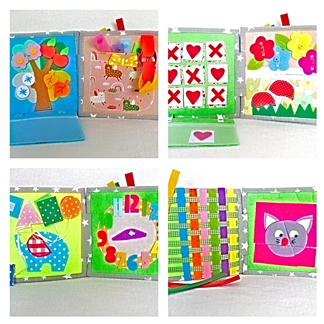 Carte textila cu 10 jocuri de dezvoltare ,jocuri de tip Montessori ,activitati potrivite pentru 3 ani + - jucării și echipamente pentru copii - cărți pentru copii, cărți textile - Artynos.ro