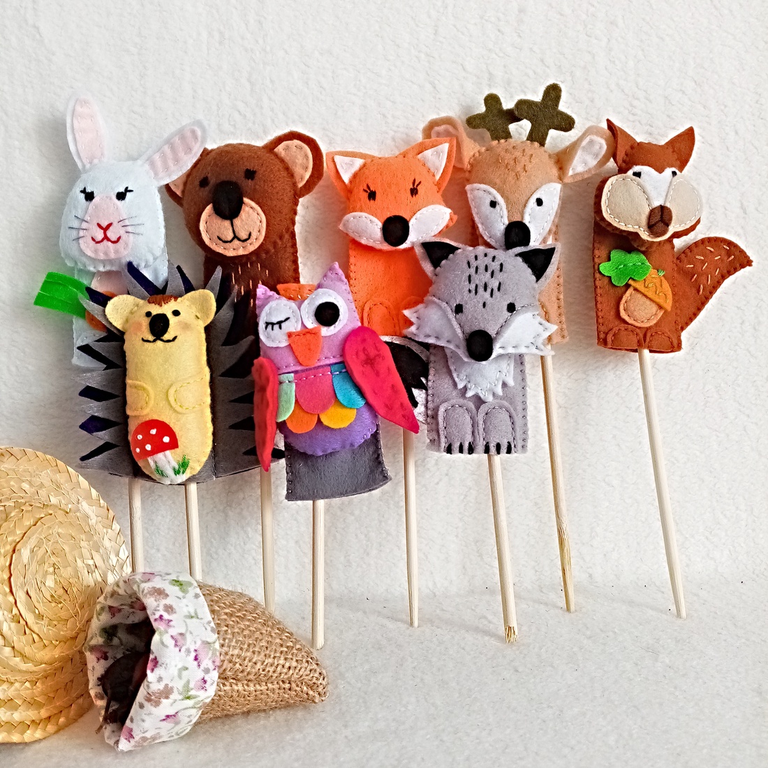 Marionete pe degete ,  Animale din Padure din fetru ,cadou ideal pentru prescolari. - jucării și echipamente pentru copii - marionete - marionete de deget - Artynos.ro