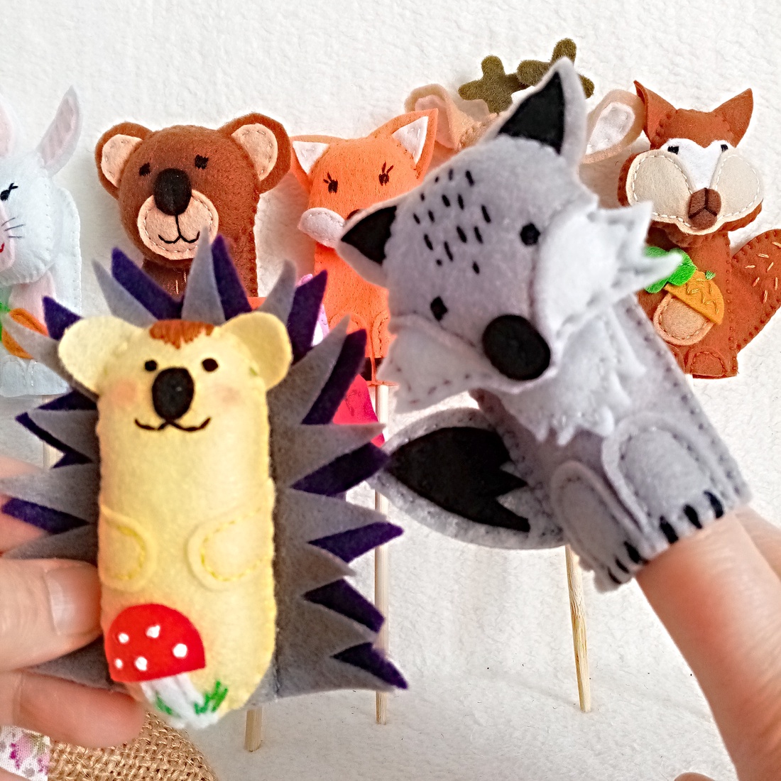 Marionete pe degete ,  Animale din Padure din fetru ,cadou ideal pentru prescolari. - jucării și echipamente pentru copii - marionete - marionete de deget - Artynos.ro
