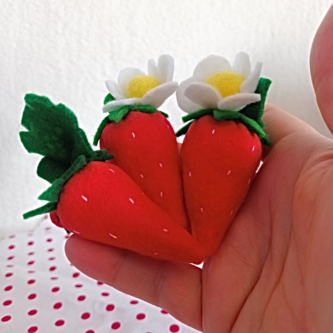 Cutie din fetru + set de 5 căpșuni din fetru � ideal pentru activități Montessori . - jucării și echipamente pentru copii - jocuri de gândire - curcubeu montessori, jocuri waldorf - Artynos.ro