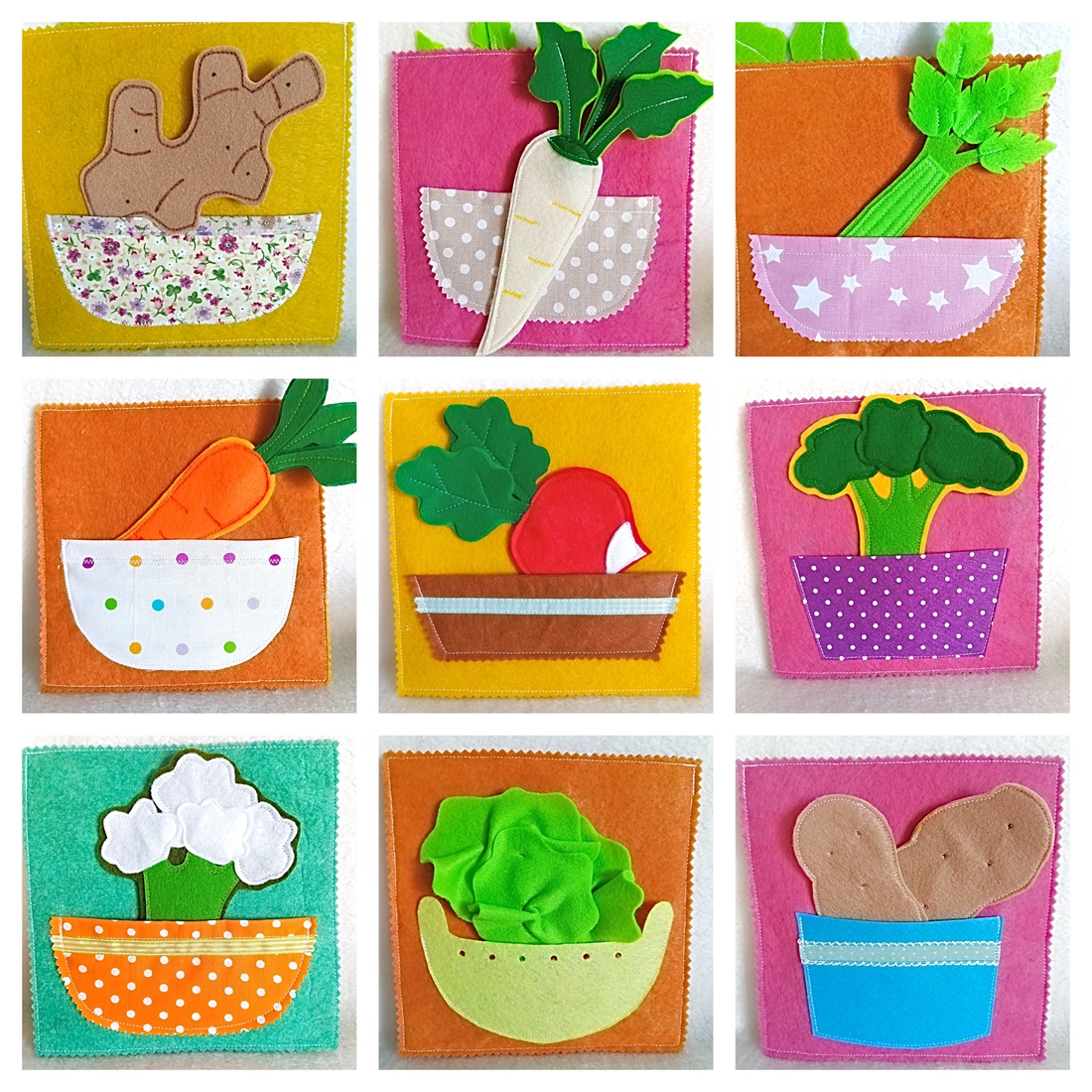 Carte educativa Montessori cu legume din fetru. - jucării și echipamente pentru copii - cărți pentru copii, cărți textile - Artynos.ro