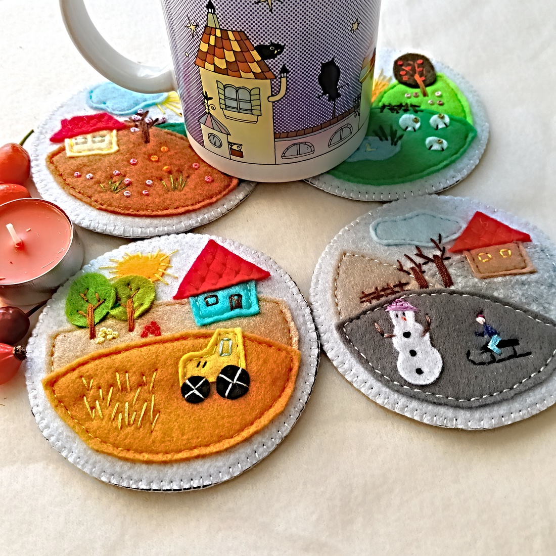 Set de suporturi brodate pentru cani ,cadou perfect de Craciun. - crăciun - decorațiuni de crăciun de casă - decor pentru masă de crăciun - Artynos.ro