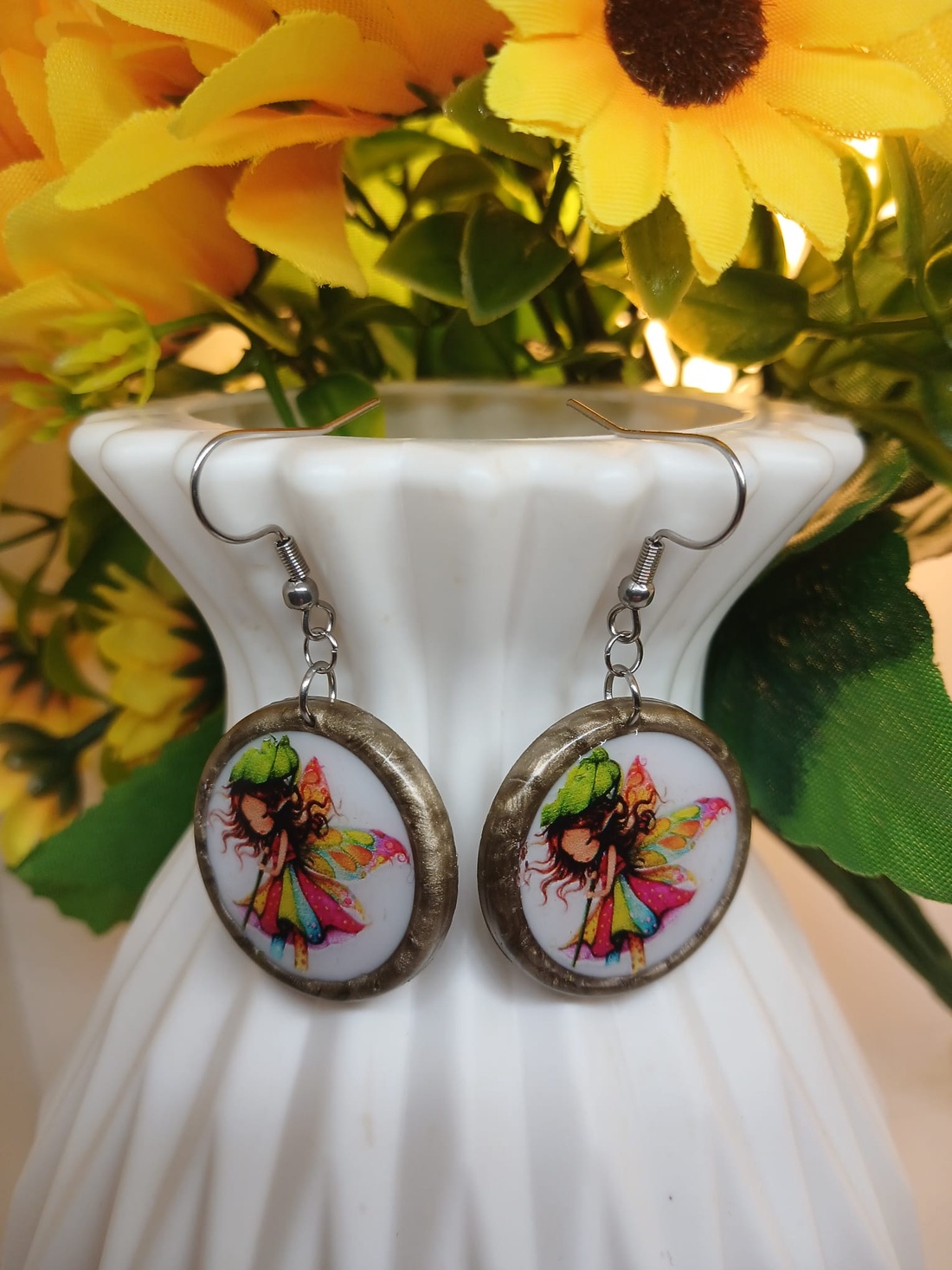 Cercei handmade rotunzi cu model - bijuterii - cercei - cercei din rășină - Artynos.ro