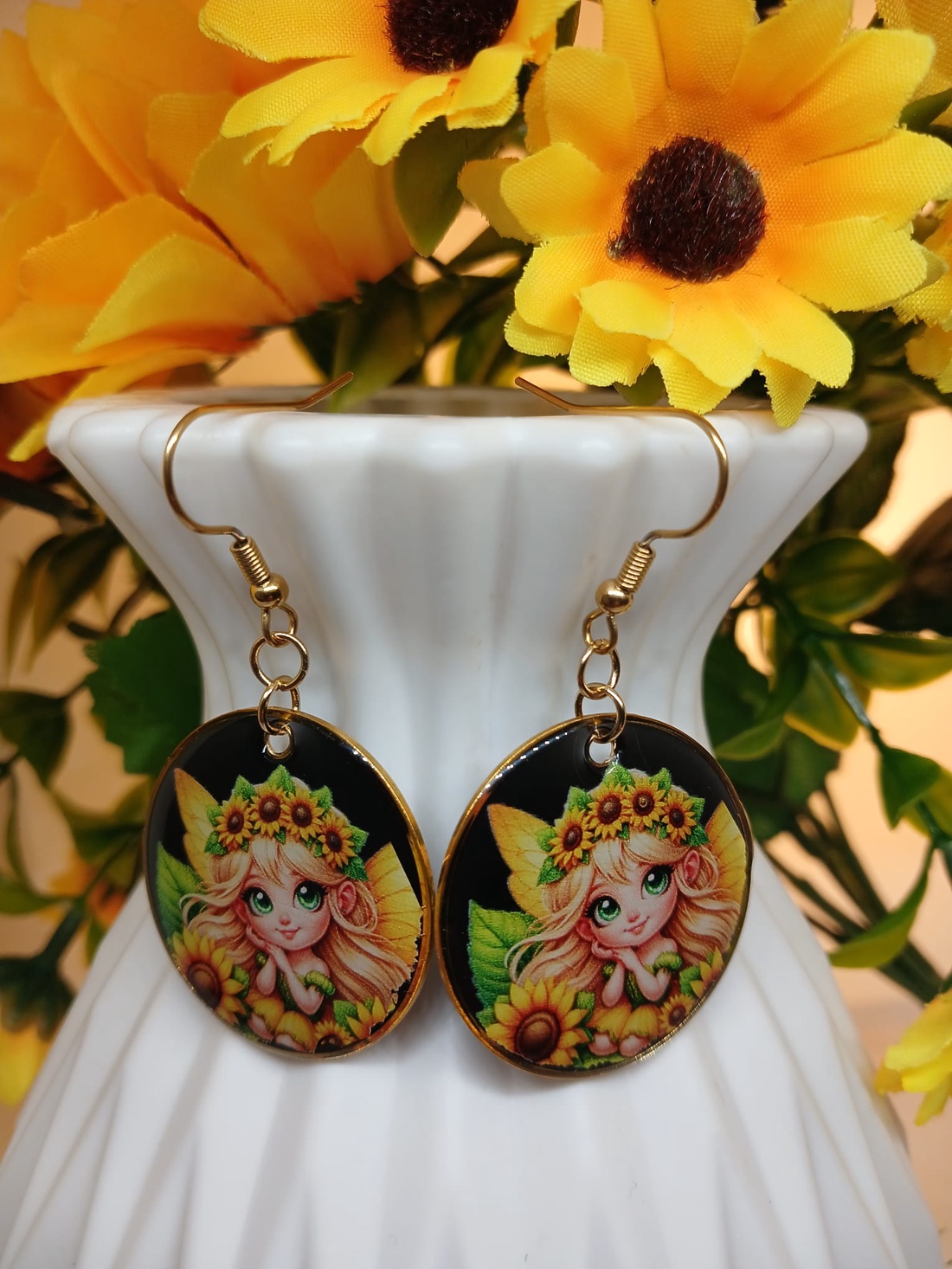 Cercei handmade zana floarea soarelui - bijuterii - cercei - cercei din rășină - Artynos.ro