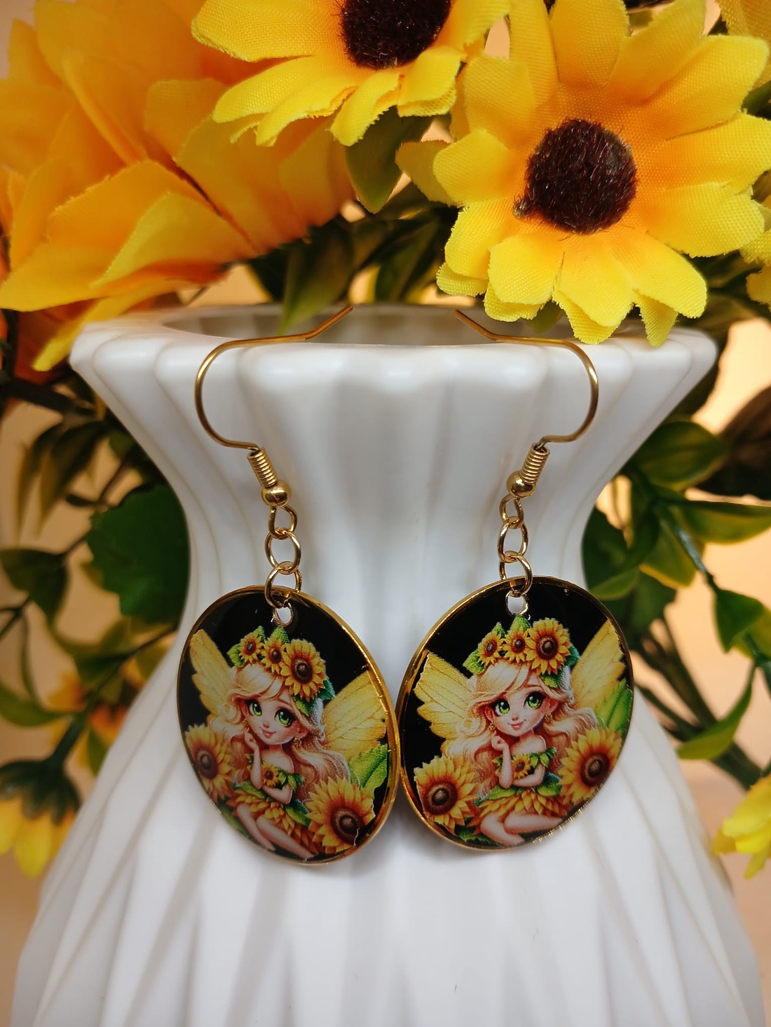 Cercei handmade zana floarea soarelui - bijuterii - cercei - cercei din rășină - Artynos.ro