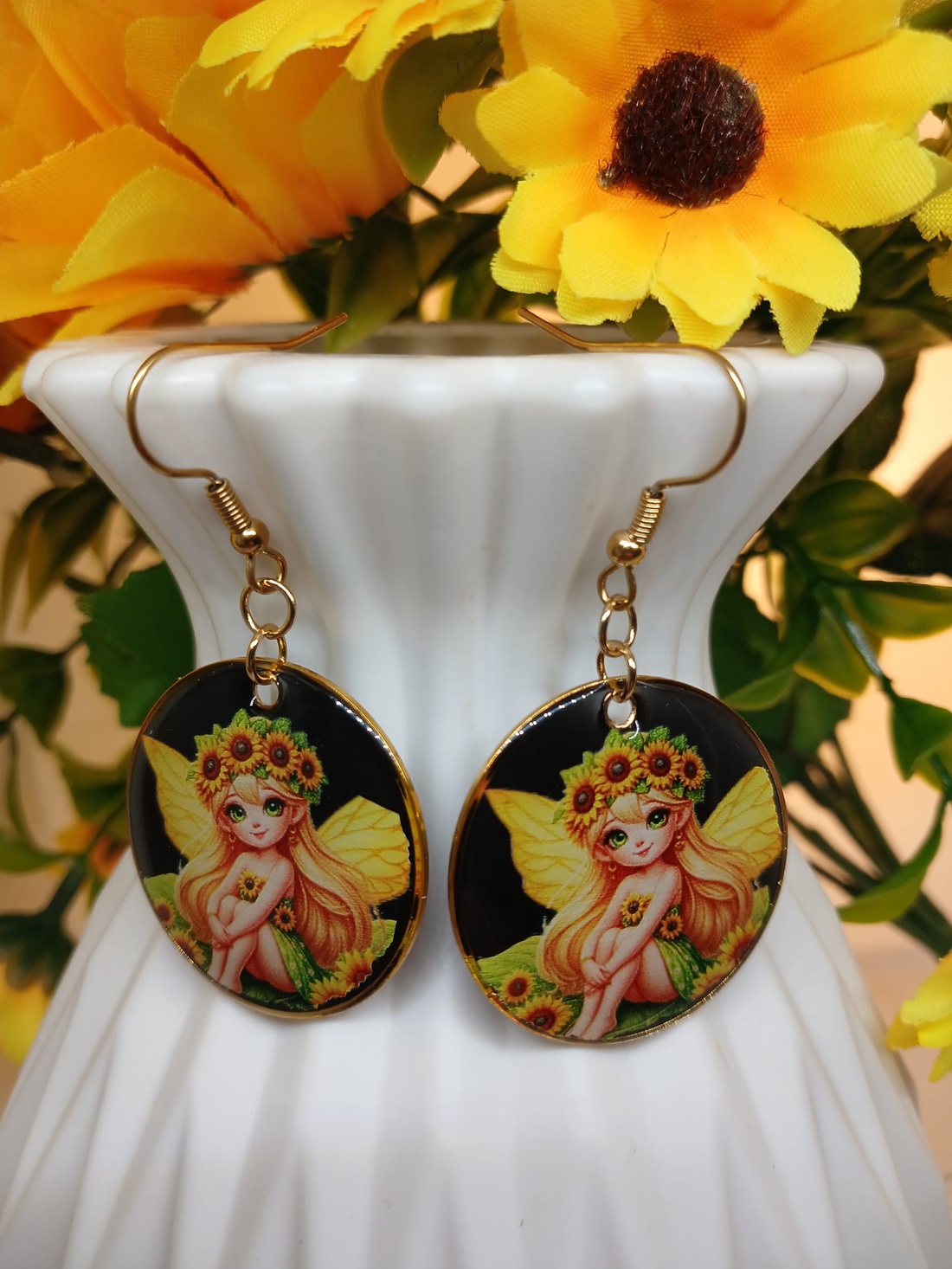 Cercei handmade zana floarea soarelui - bijuterii - cercei - cercei din rășină - Artynos.ro