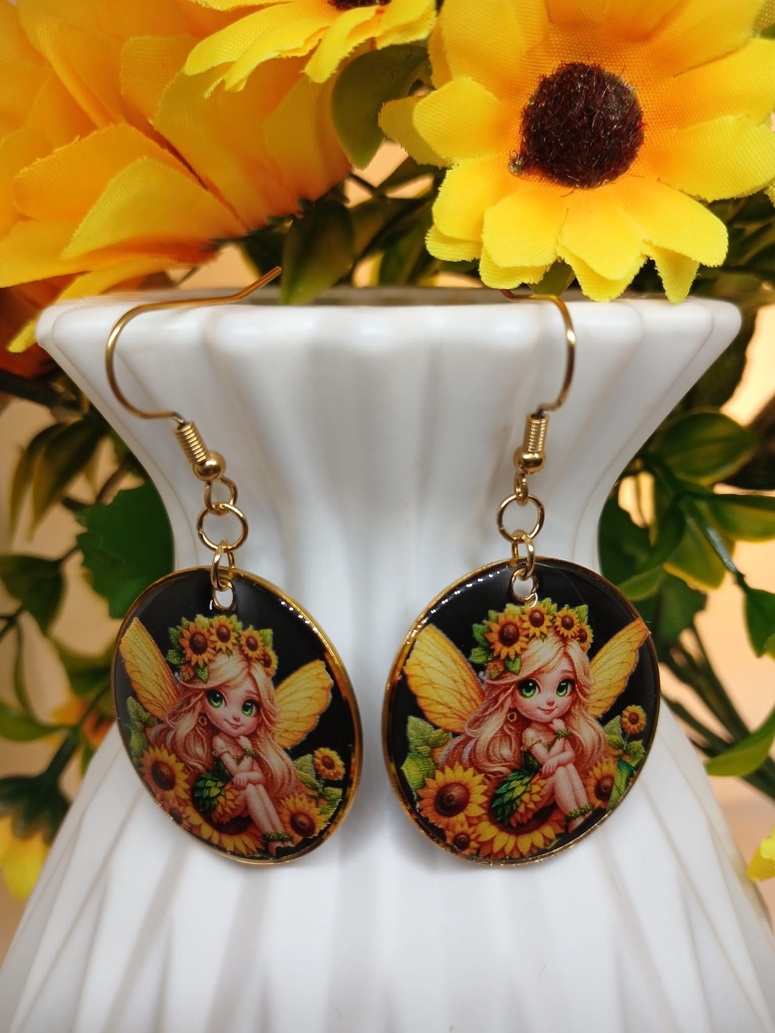 Cercei handmade zana floarea soarelui - bijuterii - cercei - cercei din rășină - Artynos.ro