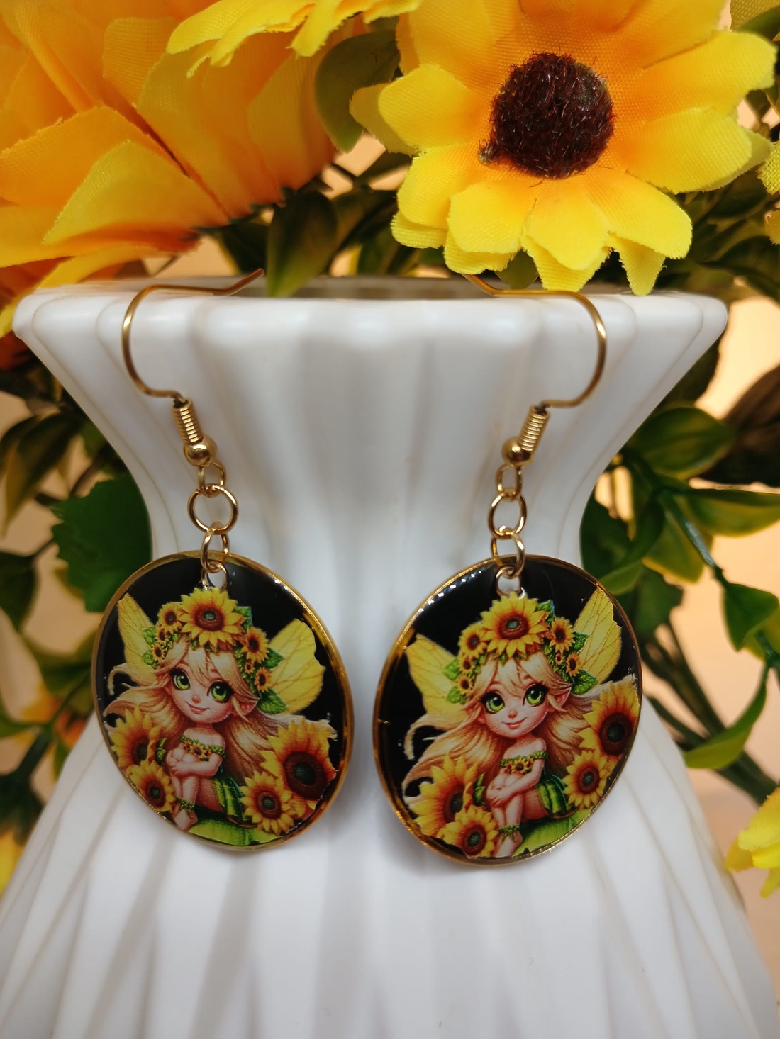 Cercei handmade zana floarea soarelui - bijuterii - cercei - cercei din rășină - Artynos.ro