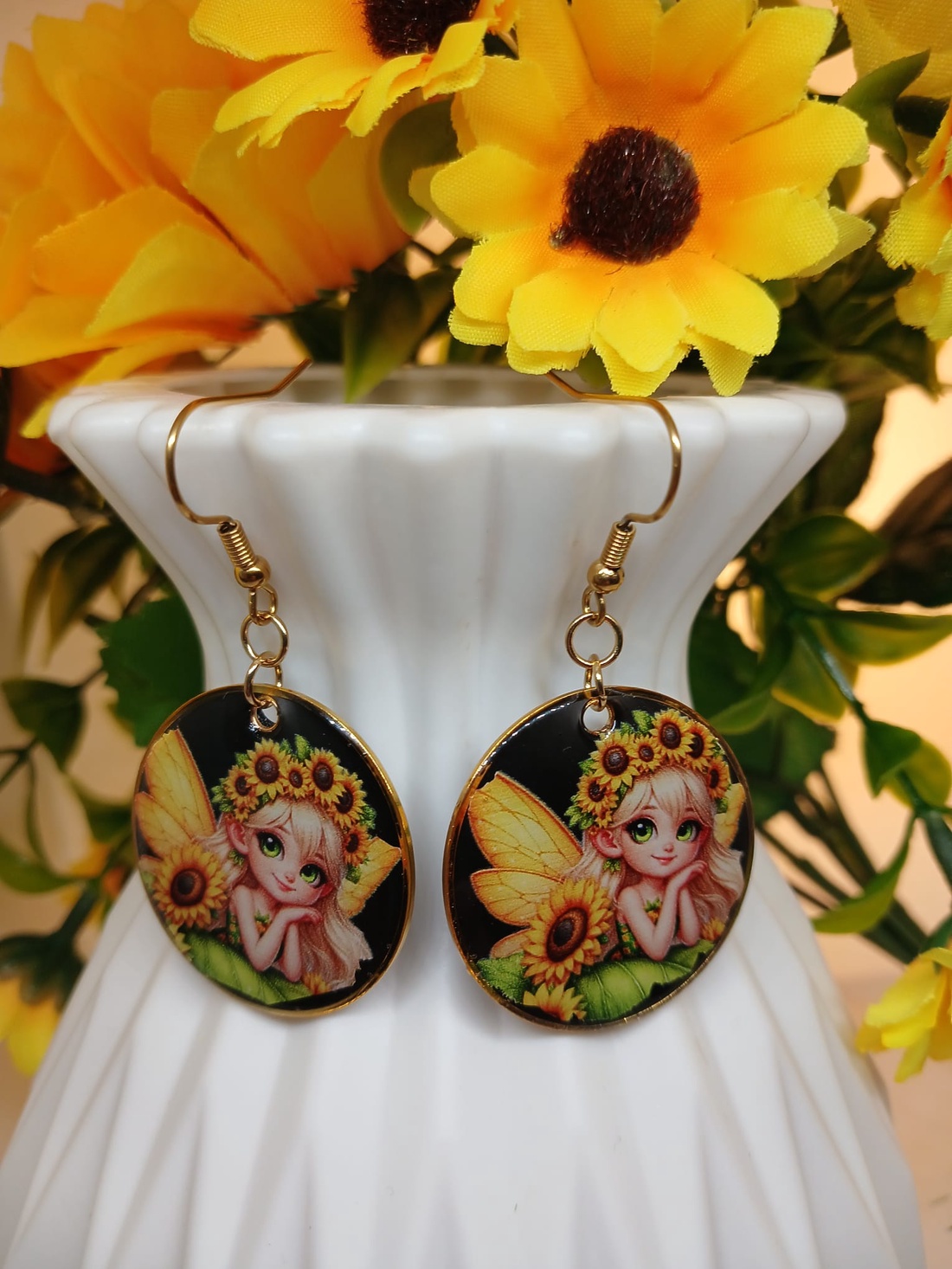 Cercei handmade zana floarea soarelui - bijuterii - cercei - cercei din rășină - Artynos.ro