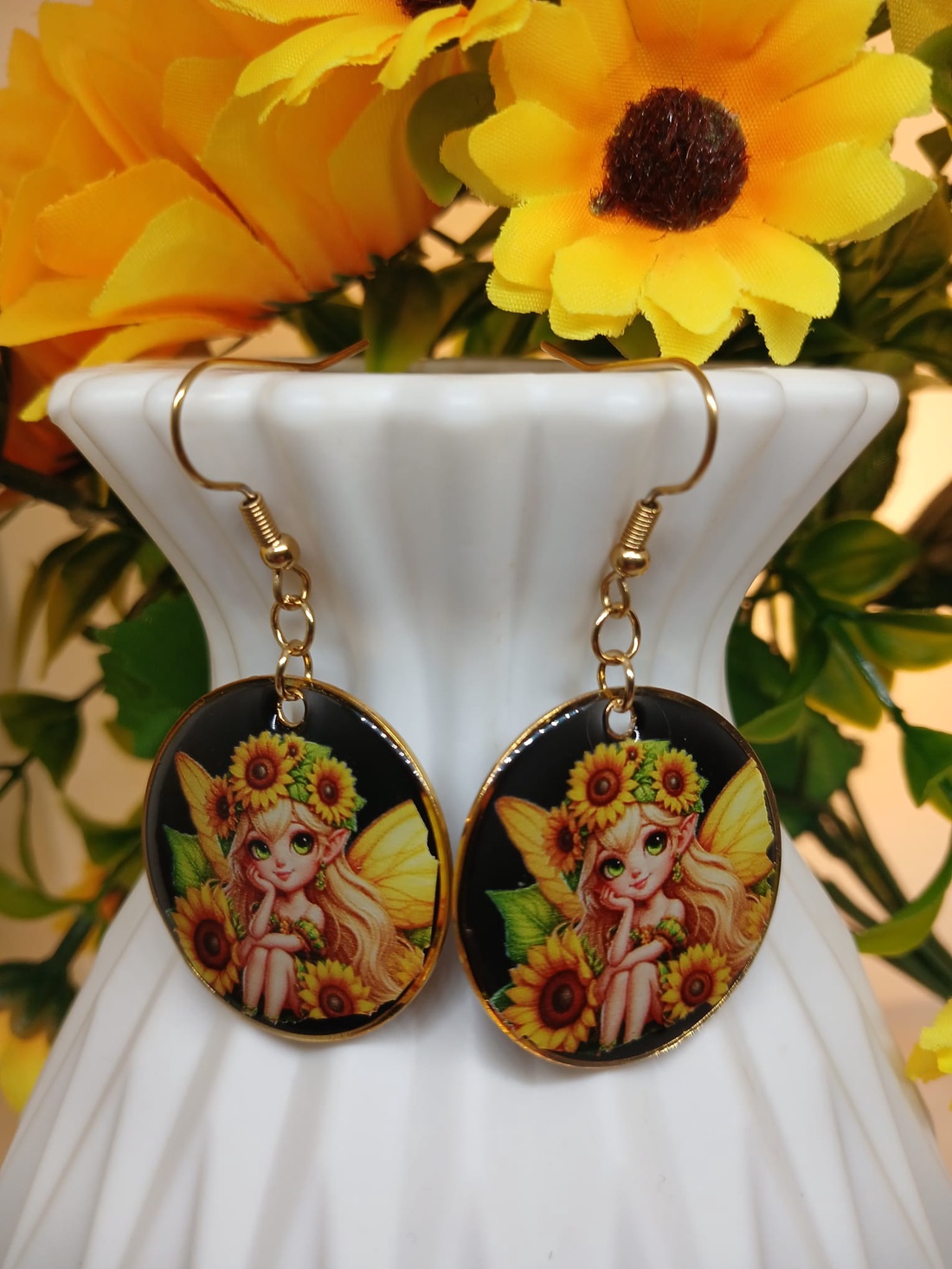 Cercei handmade zana floarea soarelui - bijuterii - cercei - cercei din rășină - Artynos.ro