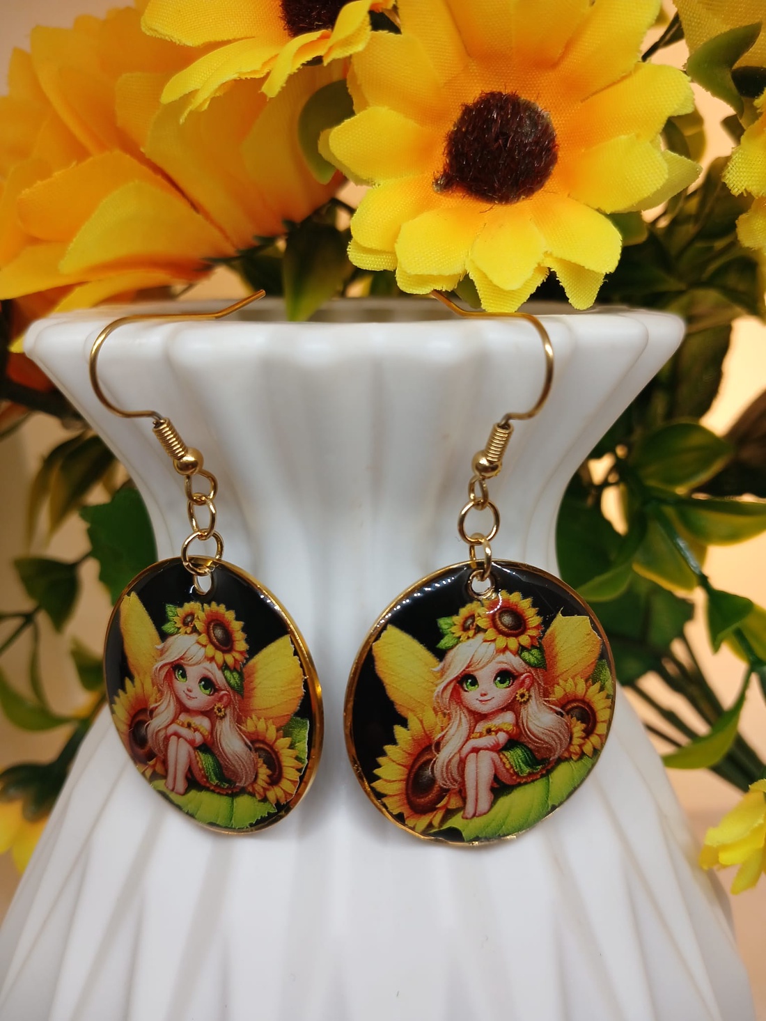 Cercei handmade zana floarea soarelui - bijuterii - cercei - cercei din rășină - Artynos.ro