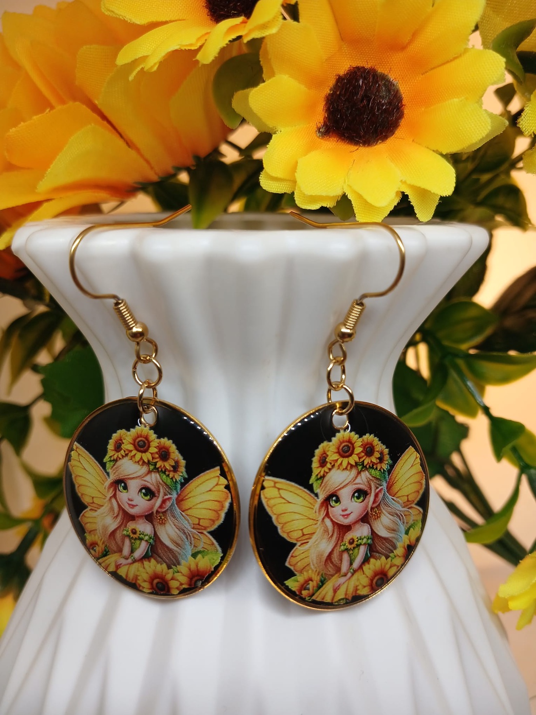 Cercei handmade zana floarea soarelui - bijuterii - cercei - cercei din rășină - Artynos.ro