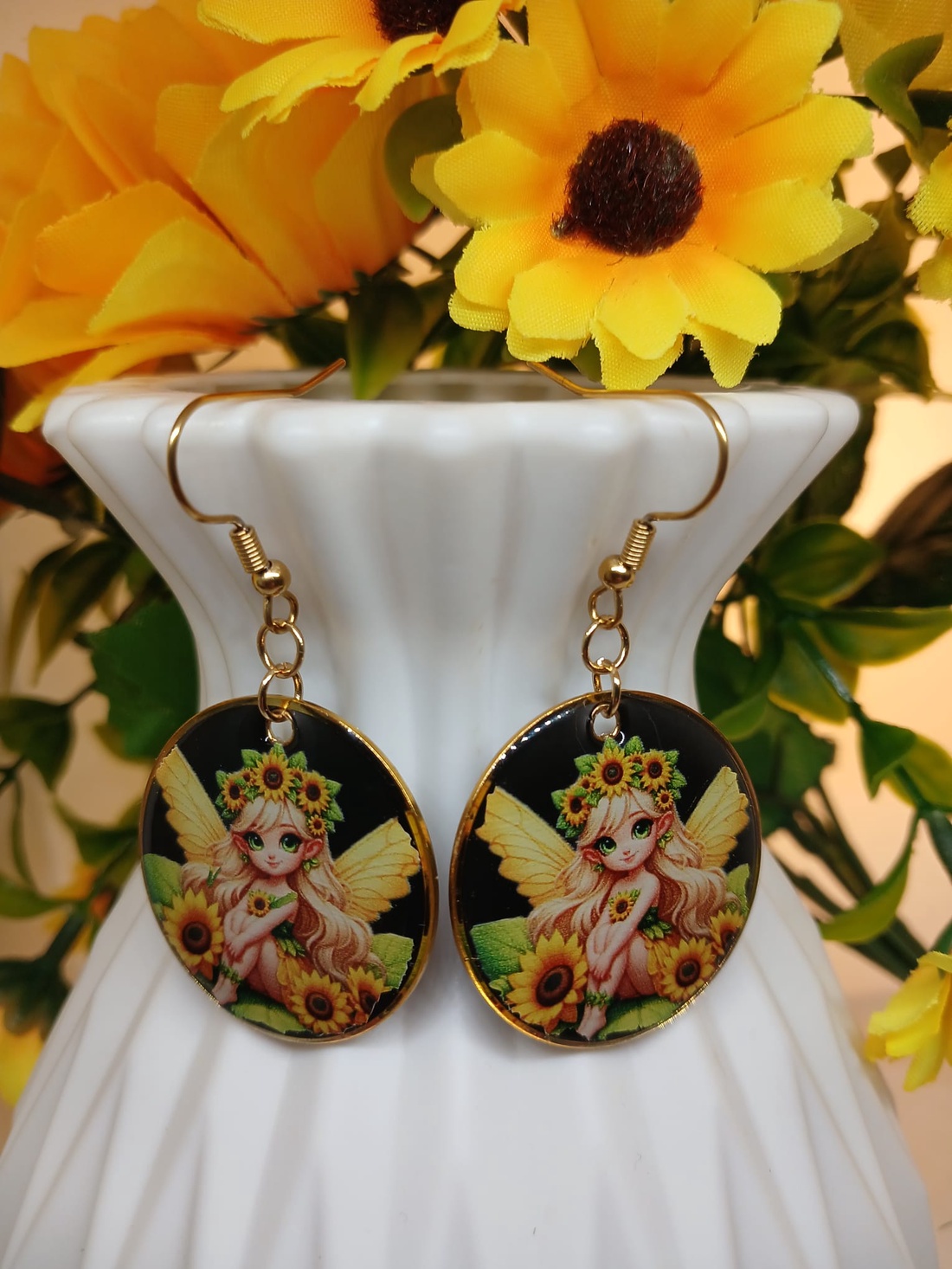 Cercei handmade zana floarea soarelui - bijuterii - cercei - cercei din rășină - Artynos.ro