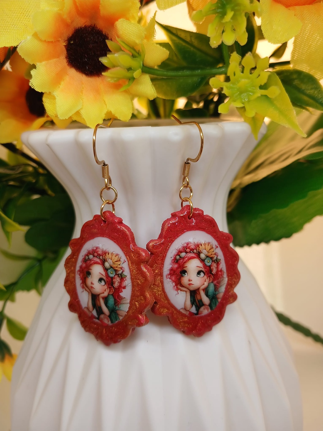 Cercei handmade Red Scarlet - bijuterii - cercei - cercei din rășină - Artynos.ro