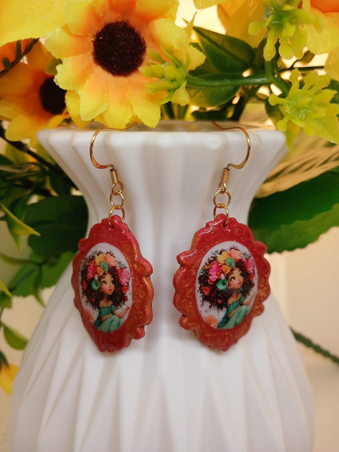 Cercei handmade Red Scarlet - bijuterii - cercei - cercei din rășină - Artynos.ro